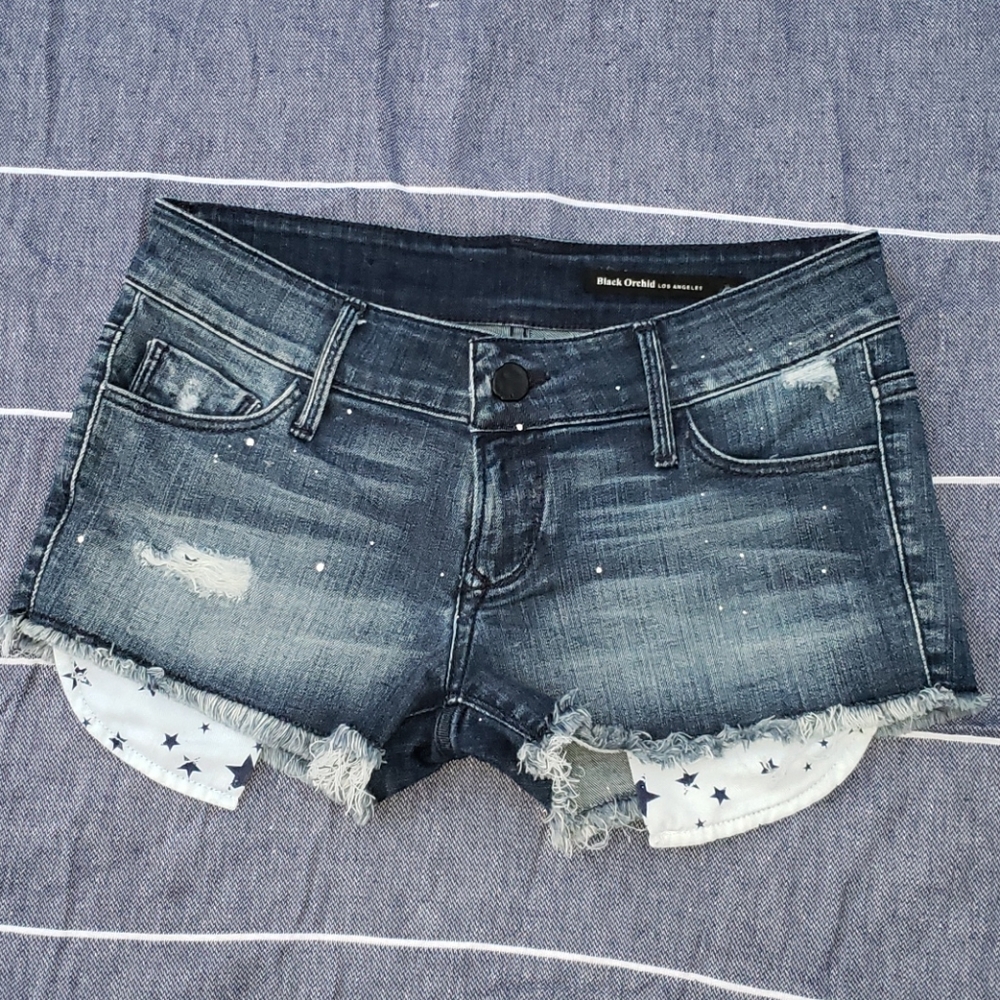 Black Orchid Stars & Paint Distressed jean shorts